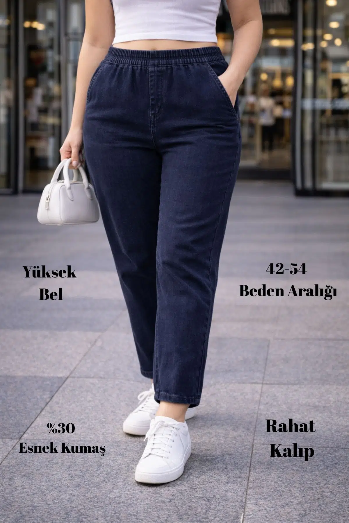 CEDY DENIM - Büyük Beden Likralı, Beli Lastikli Jean Pantolon C636 - Mavi