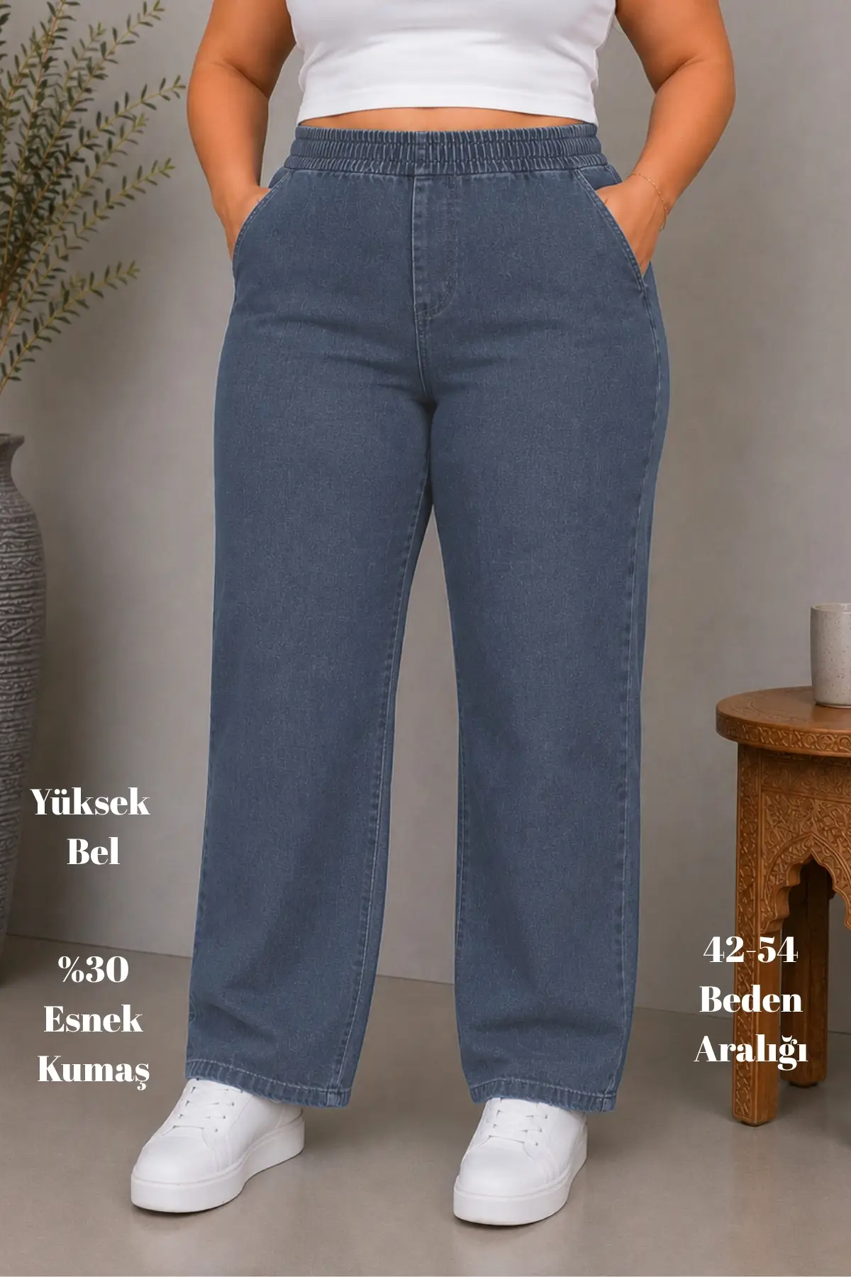 CEDY DENIM - Büyük Beden Likralı, Beli Lastikli Jean Pantolon C636 - Açık Mavi