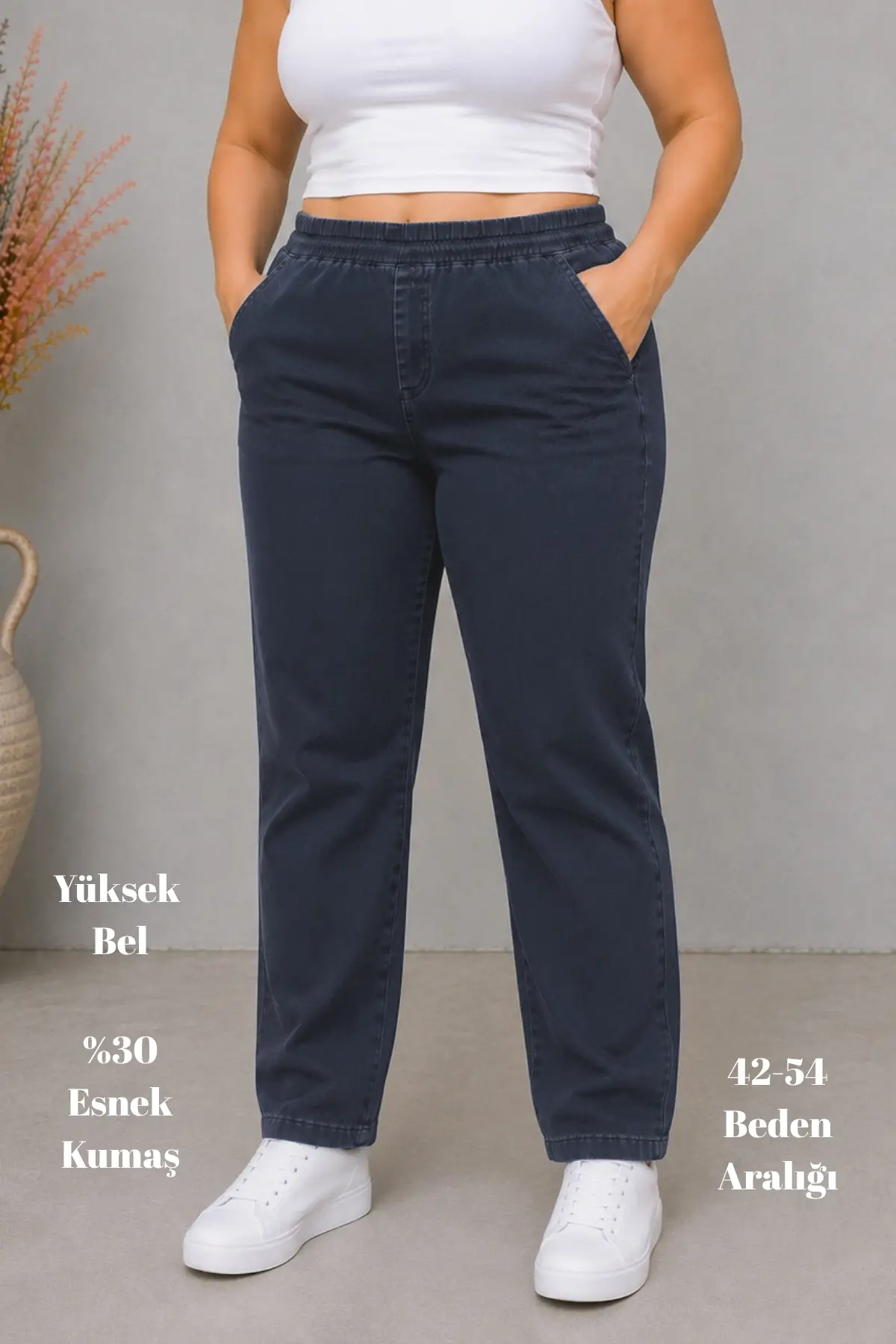 CEDY DENIM - Büyük Beden Likralı, Beli Lastikli Jean Pantolon C636 - Mavi