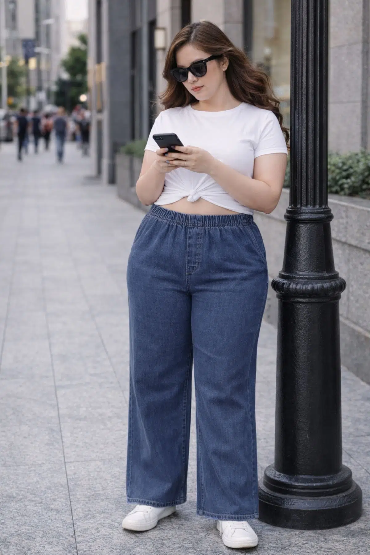 CEDY DENIM- Büyük Beden Likralı Kumaş Cepsiz Beli Lastikli Palazzo Pantolon C642 - Açık Mavi