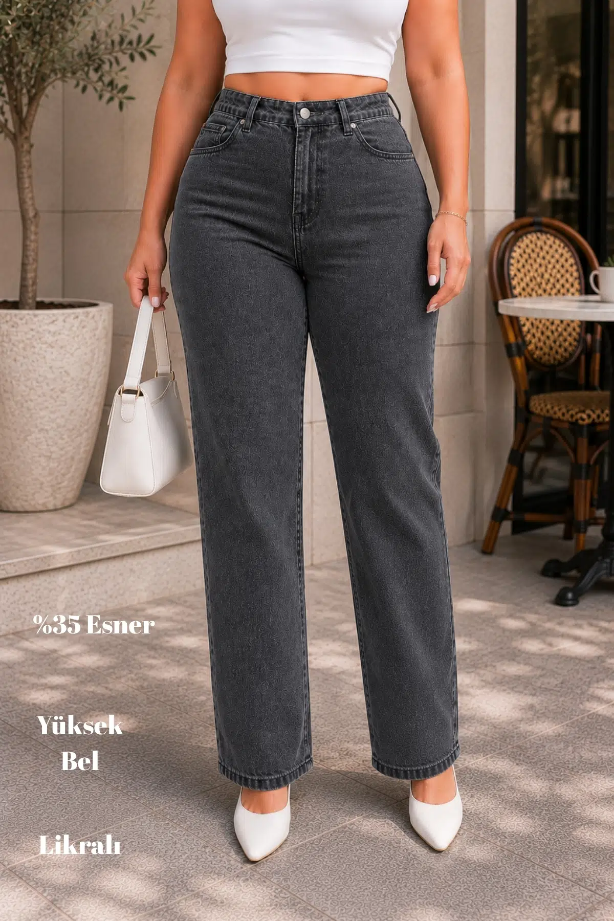 CEDY DENIM - Kadın Büyük Benden Boru Paça Yüksek Bel Regular Fit Likralı Pantolon C626 - Gri