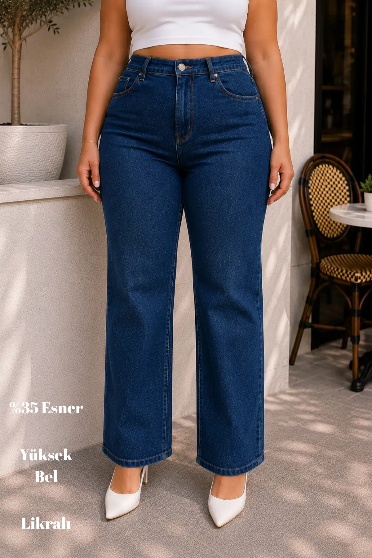 CEDY DENIM - Kadın Büyük Benden Boru Paça Yüksek Bel Regular Fit Likralı Pantolon C626 - Mavi