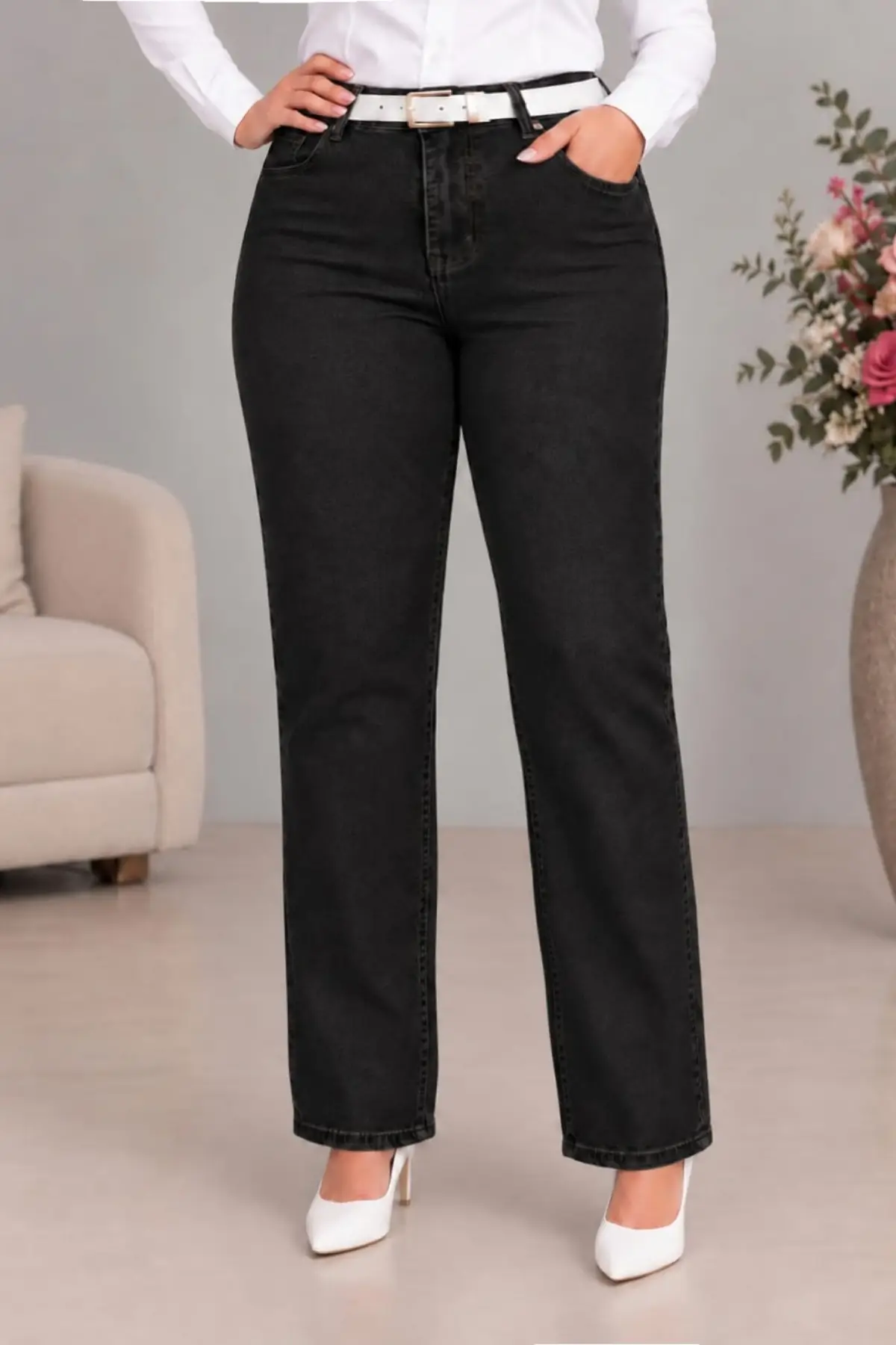 CEDY DENIM - Kadın Büyük Benden Boru Paça Yüksek Bel Regular Fit Likralı Pantolon C626