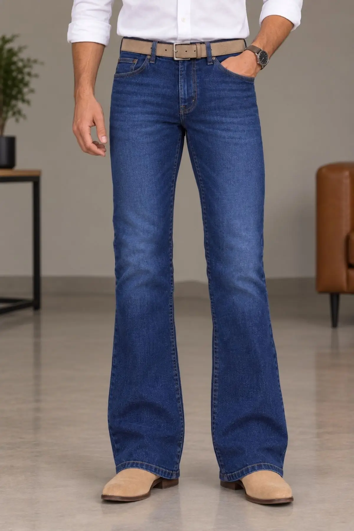 CEDY DENIM Premium Seri: Erkek Retro Flare Bootcut Jean - Geniş Paça Taşlanmış Denim Pantolon C370