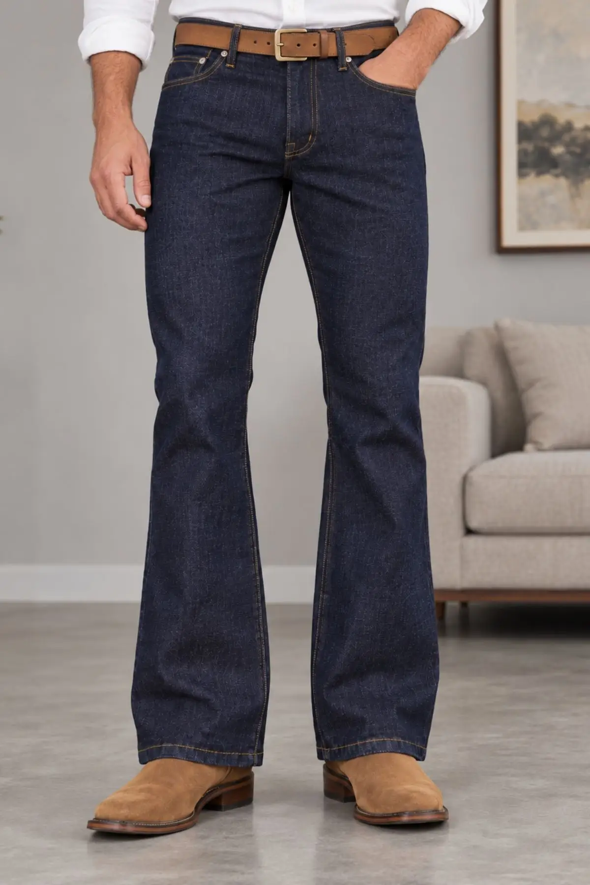 CEDY DENIM Premium Seri: Erkek Retro Flare Bootcut Jean - Geniş Paça Taşlanmış Denim Pantolon C370 - Lacivert