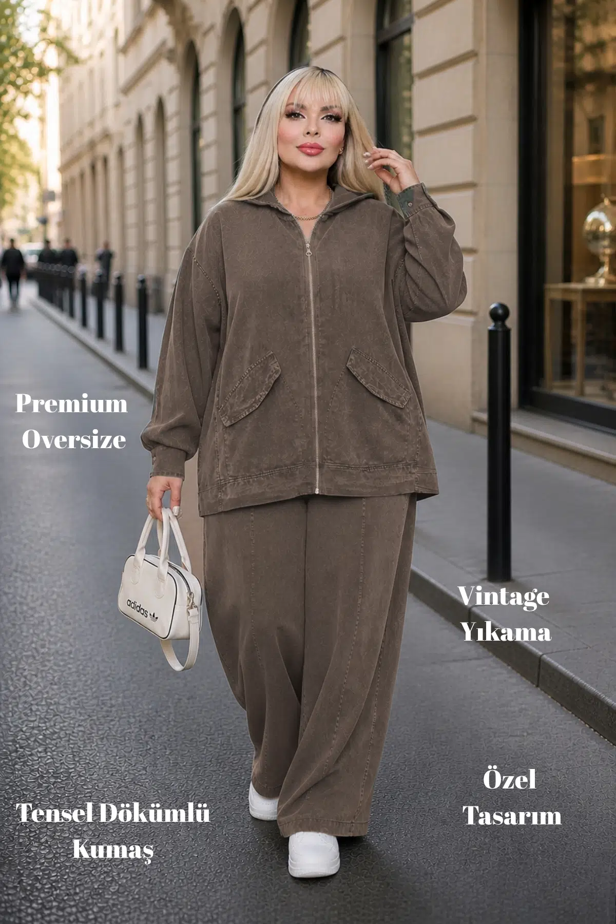 CEDY DENIM-Tensel Kumaş Dökümlü Takım – Oversize Rahat Kesim Premium Günlük Stil - Kahverengi