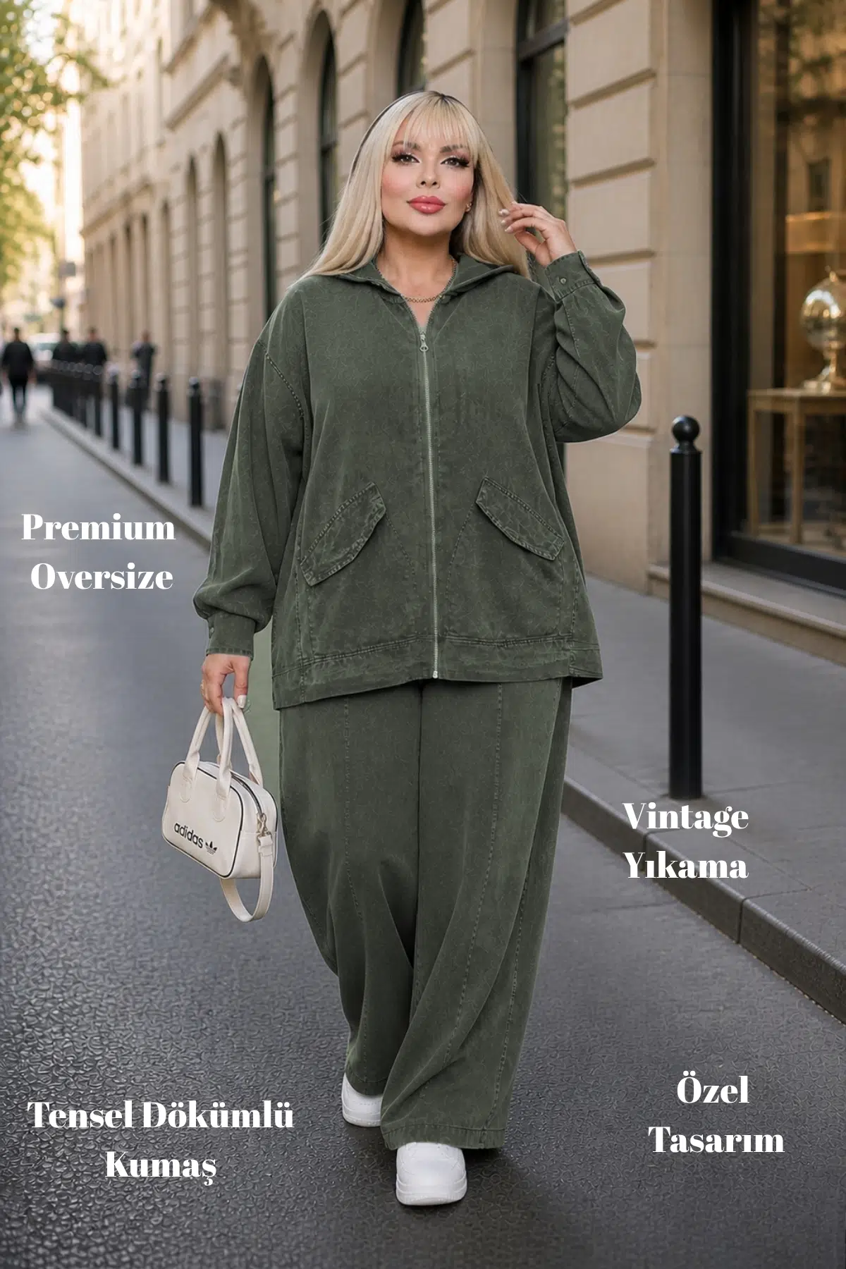 CEDY DENIM-Tensel Kumaş Dökümlü Takım – Oversize Rahat Kesim Premium Günlük Stil - Haki