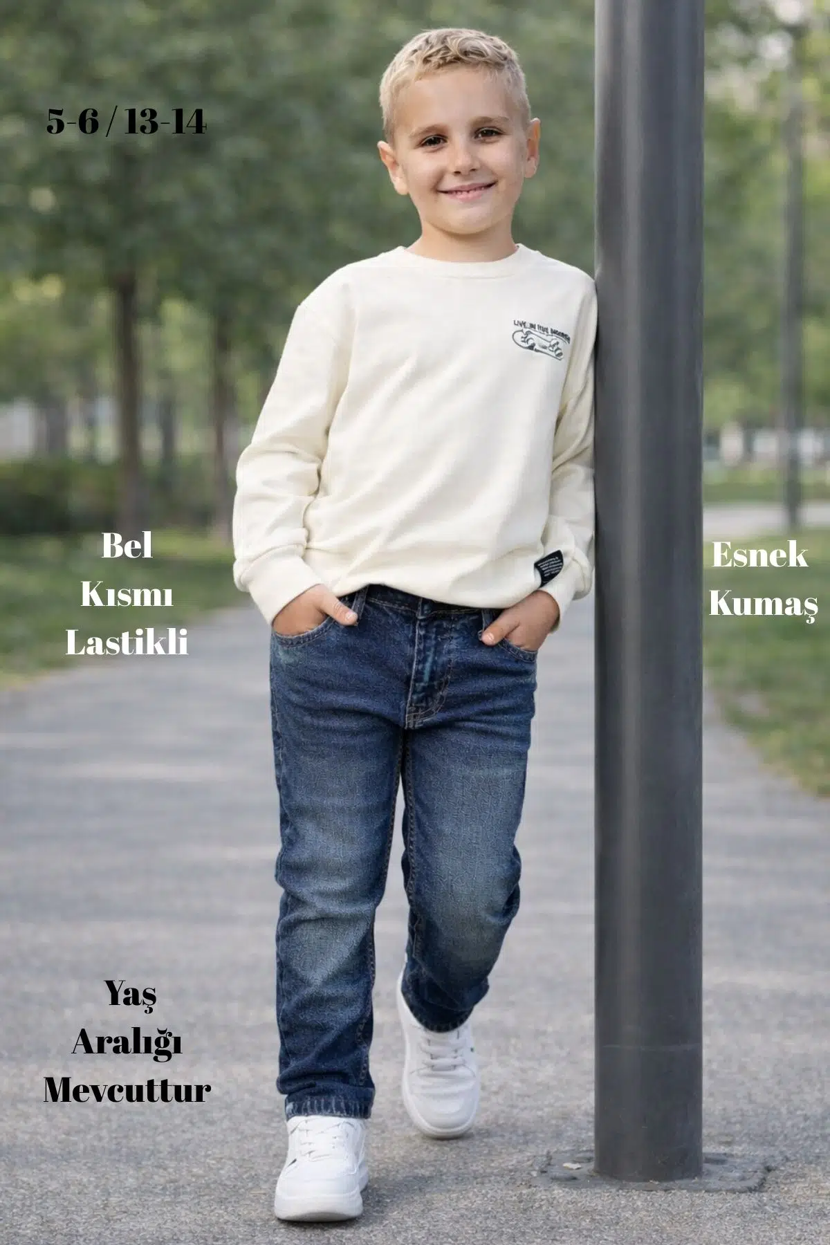 CEDY DENIM - Yüksek Kalite Erkek Çocuk Yüksek Bel Regularfit Esnek Jean Pantolon C800 - Mavi