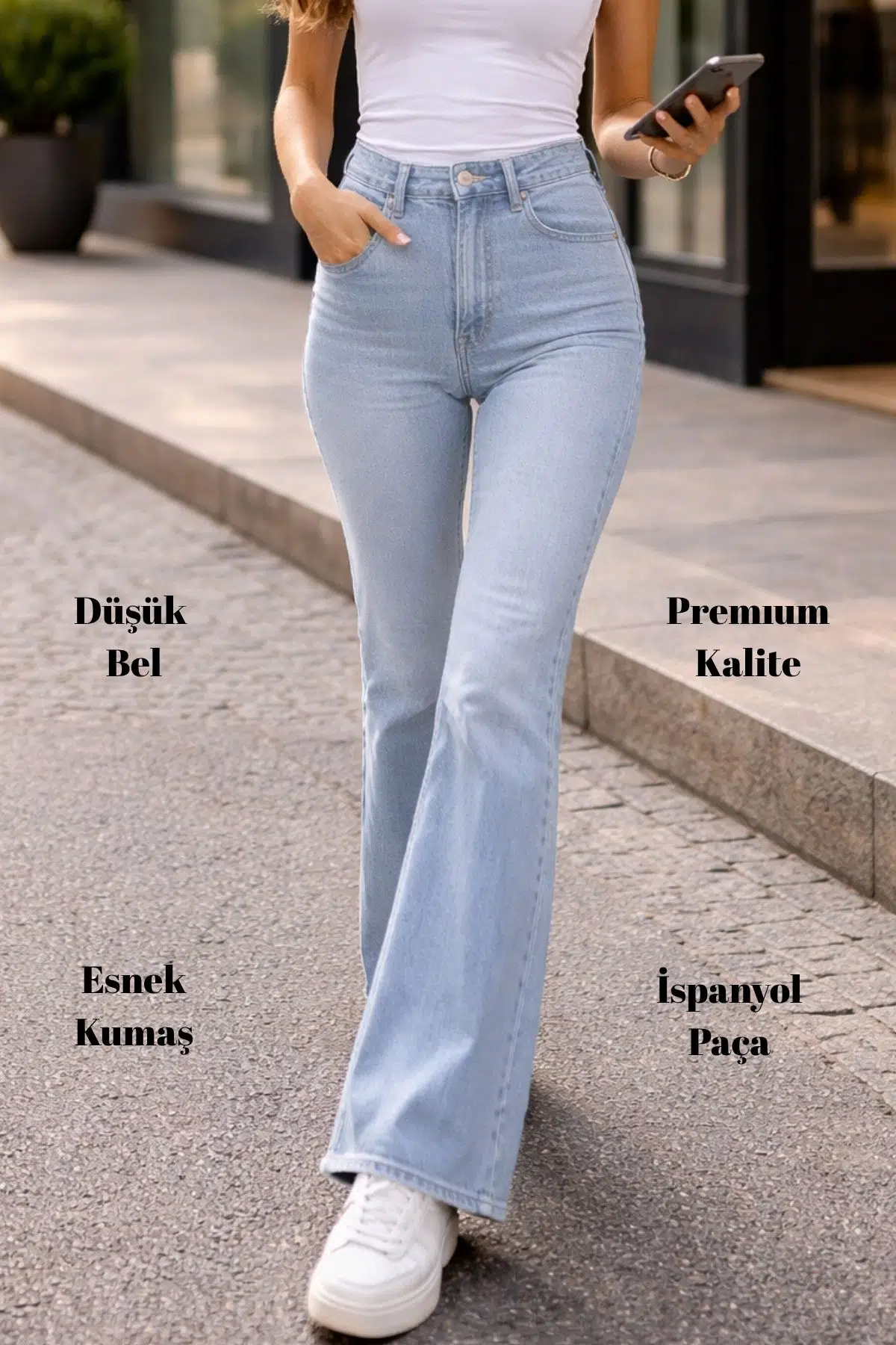 CEDY DENIM Yüksek Kalite Kadın 5 Cep Düşük Bel İspanyol Paça SkinnyFit Esnek Jean Pantolon C619 - Kar Yıkama