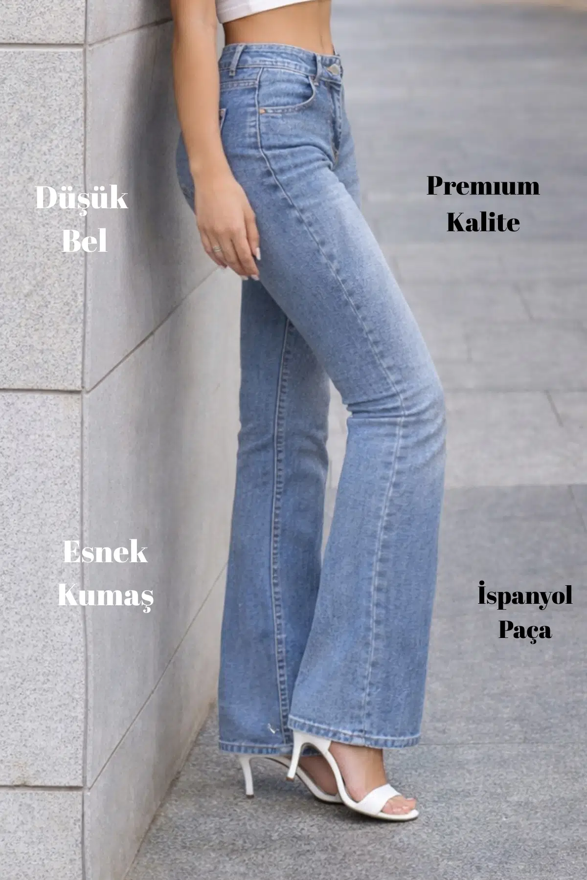 CEDY DENIM Yüksek Kalite Kadın 5 Cep Düşük Bel İspanyol Paça SkinnyFit Esnek Jean Pantolon C619 - Açık Mavi