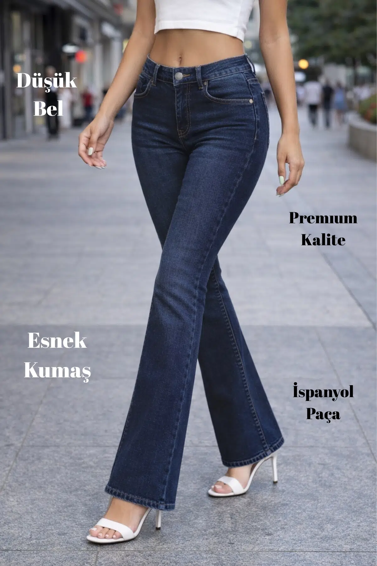CEDY DENIM Yüksek Kalite Kadın 5 Cep Düşük Bel İspanyol Paça SkinnyFit Esnek Jean Pantolon C619 - LACİVERT