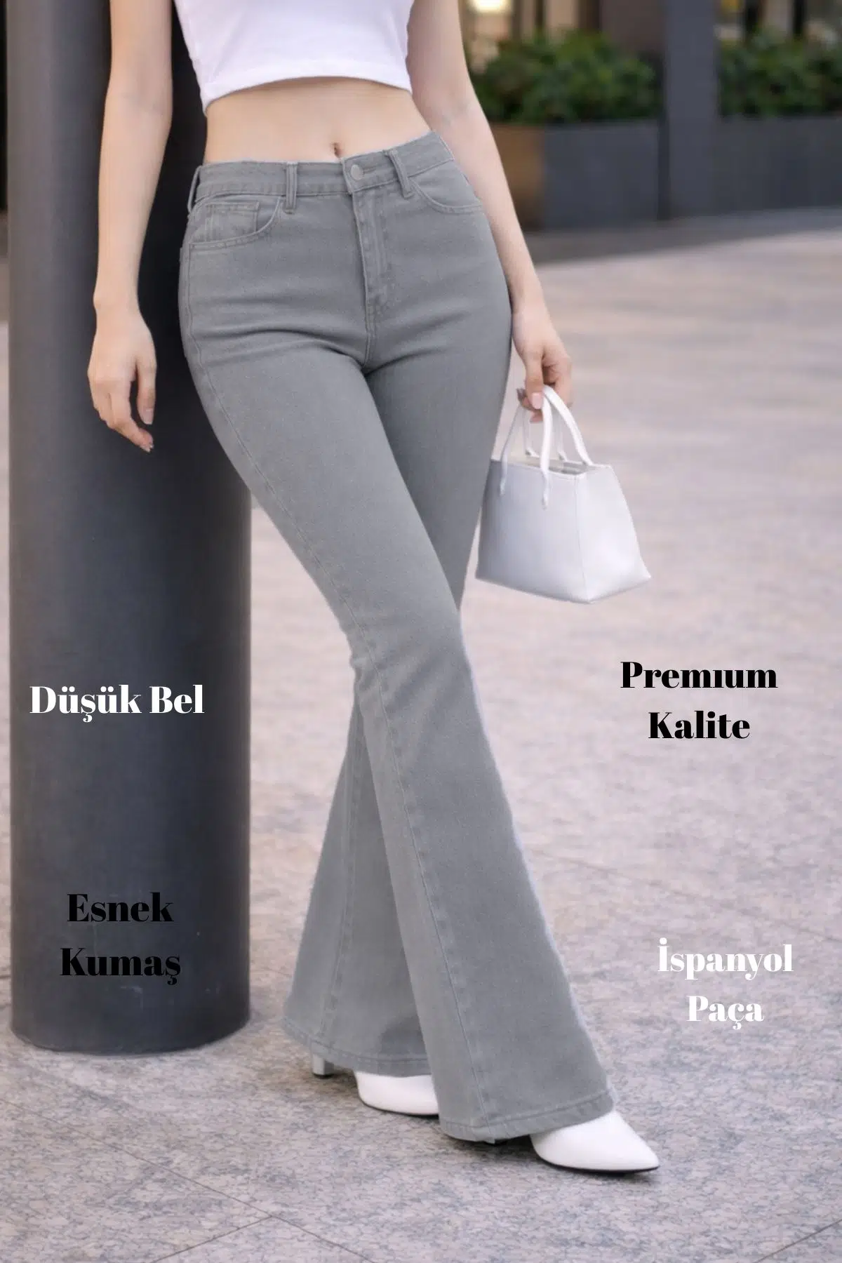 CEDY DENIM Yüksek Kalite Kadın 5 Cep Düşük Bel İspanyol Paça SkinnyFit Esnek Jean Pantolon C619 - Taş Rengi