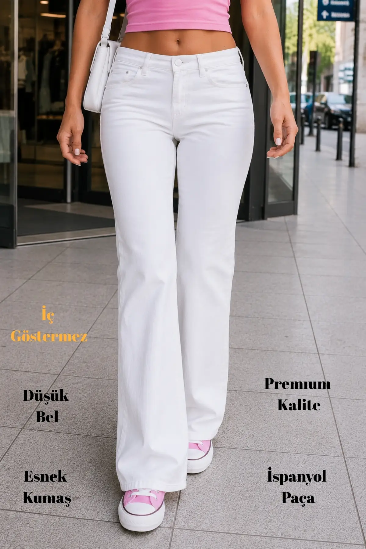 CEDY DENIM Yüksek Kalite Kadın 5 Cep Düşük Bel İspanyol Paça SkinnyFit Esnek Jean Pantolon C619 - Beyaz-300