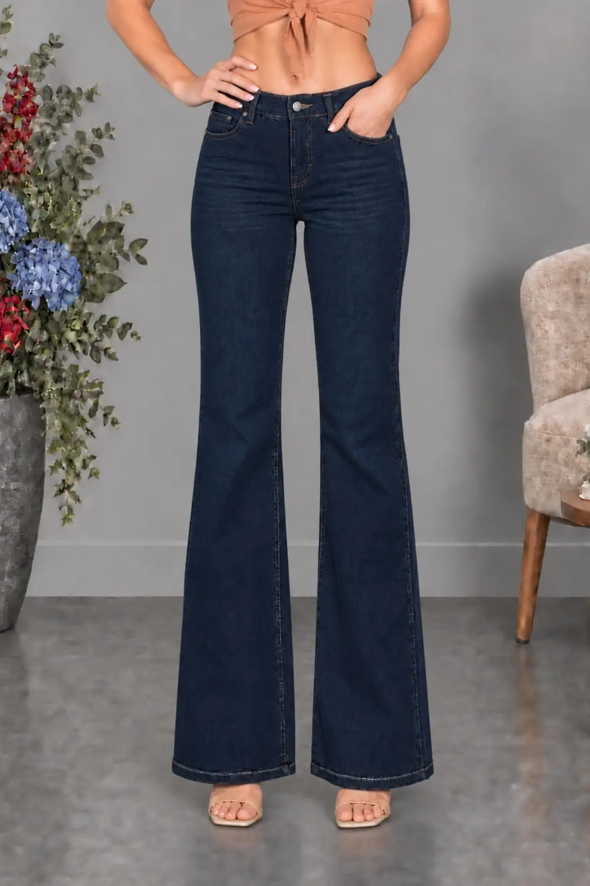 CEDY DENIM Yüksek Kalite Kadın 5 Cep Düşük Bel İspanyol Paça SkinnyFit Esnek Jean Pantolon C619 - LACİVERT