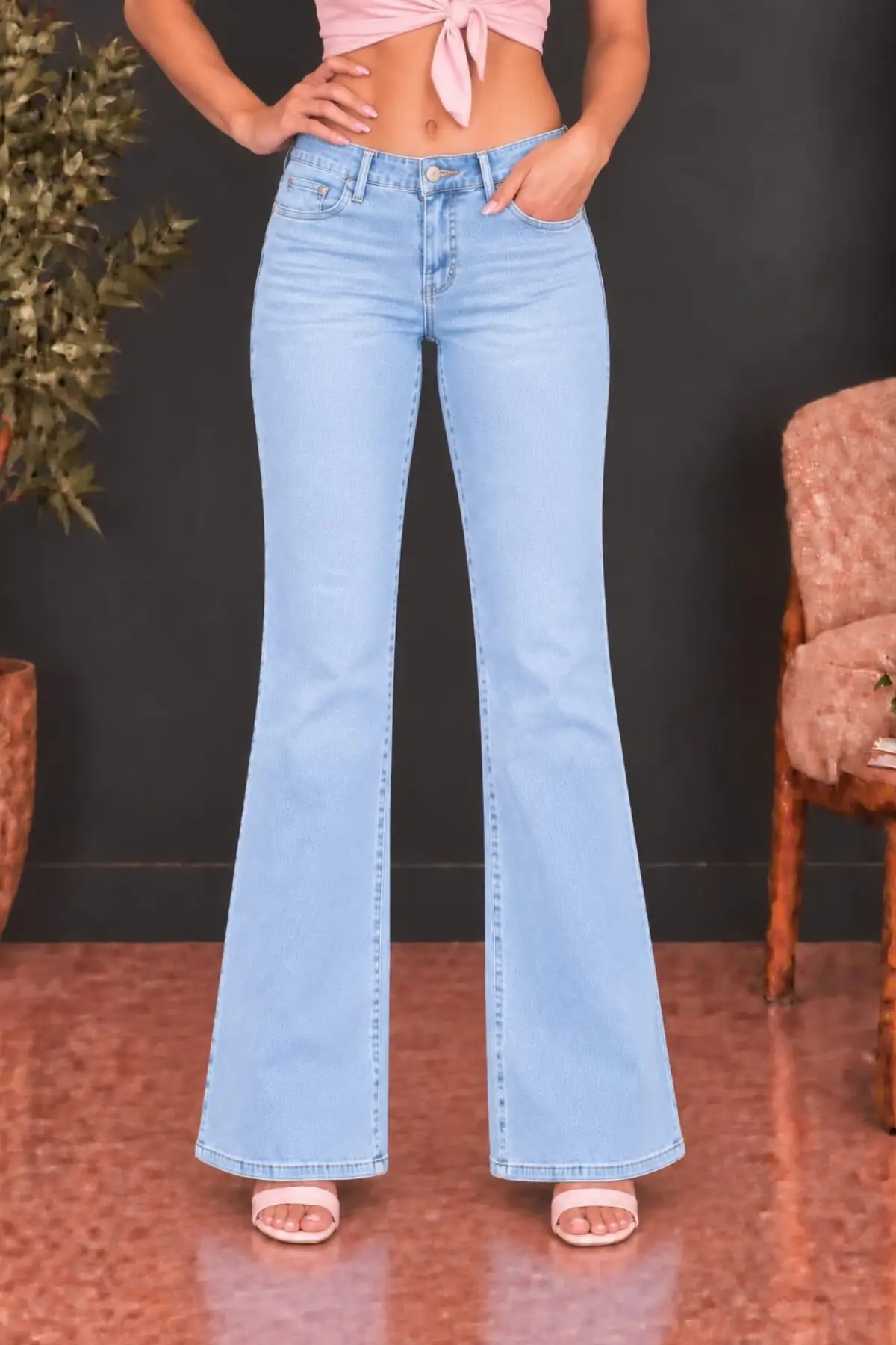 CEDY DENIM Yüksek Kalite Kadın 5 Cep Düşük Bel İspanyol Paça SkinnyFit Esnek Jean Pantolon C619 - Kar Yıkama