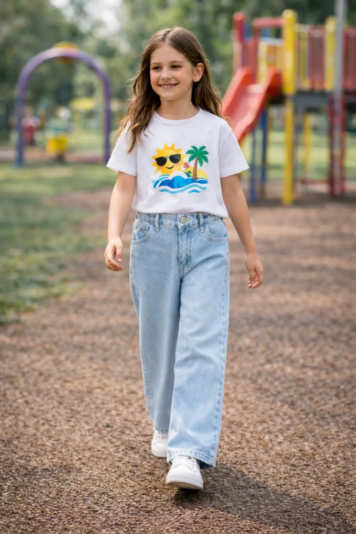 CEDY DENIM Yüksek Kalite Kız Çocuk Yüksek Bel %100 Cotton PALAZZO Jean Pantolon - Buz Mavisi