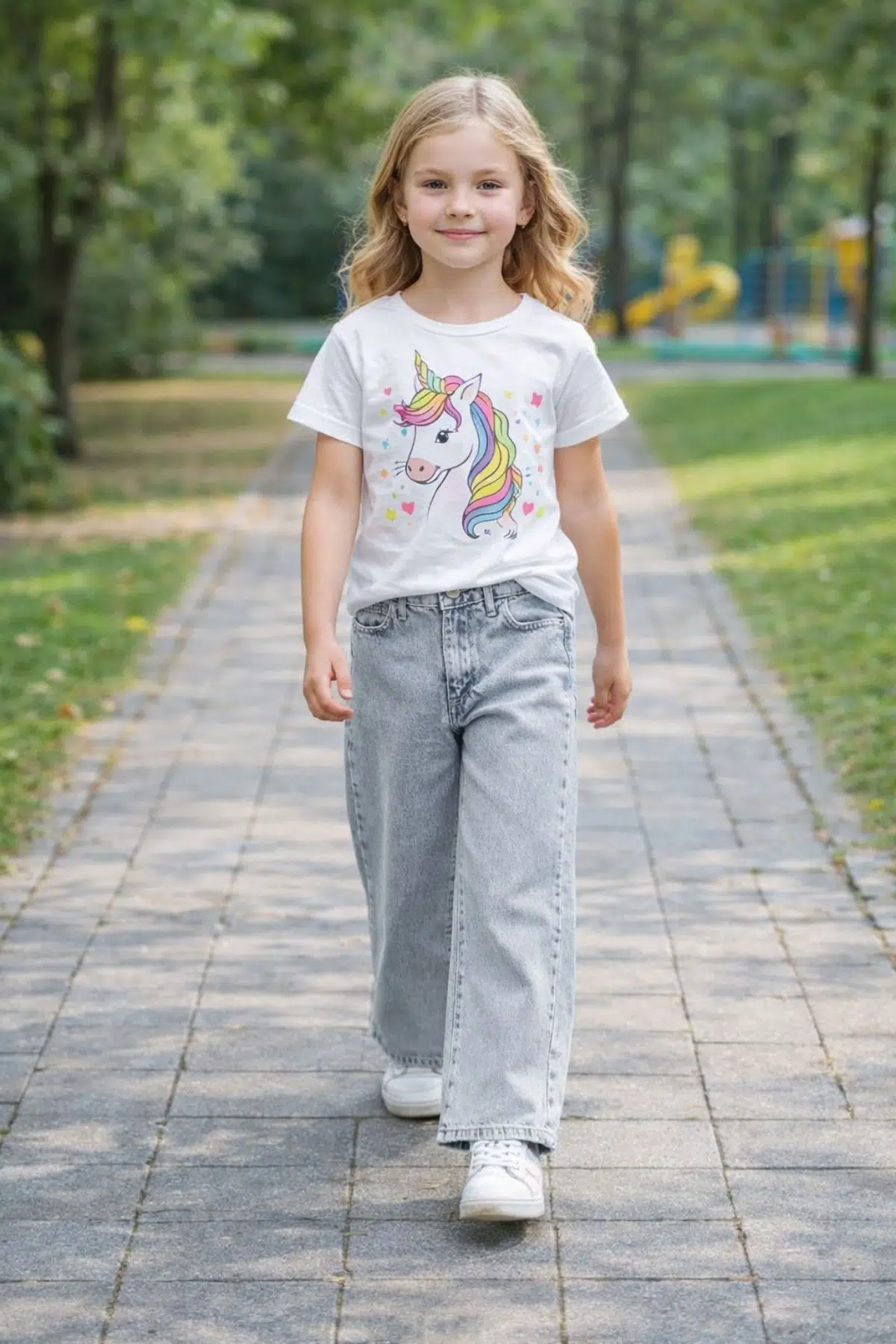 CEDY DENIM Yüksek Kalite Kız Çocuk Yüksek Bel %100 Cotton PALAZZO Jean Pantolon - Kar Yıkama