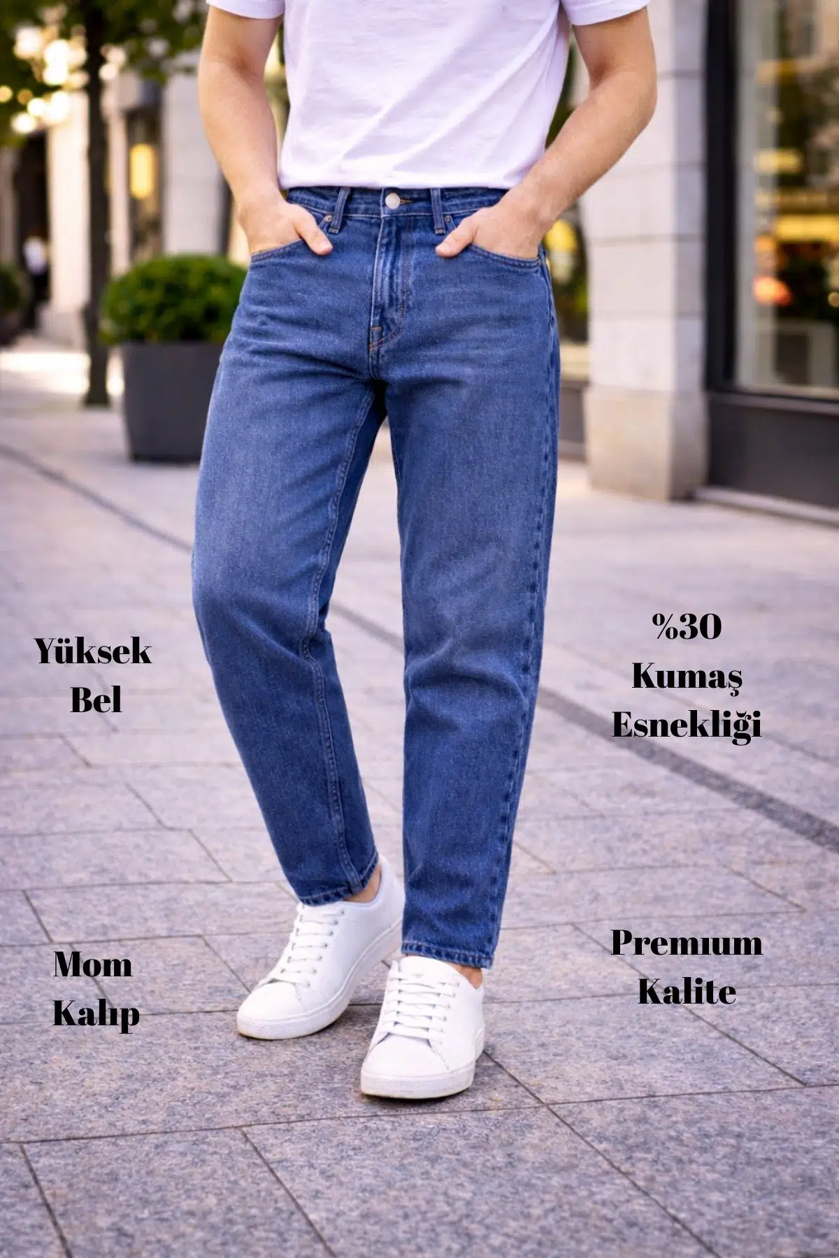 Dar Paça Erkek Yüksek Bel Kot Pantolon - Salaş Mom Jean C333 - Koyu Mavi-333