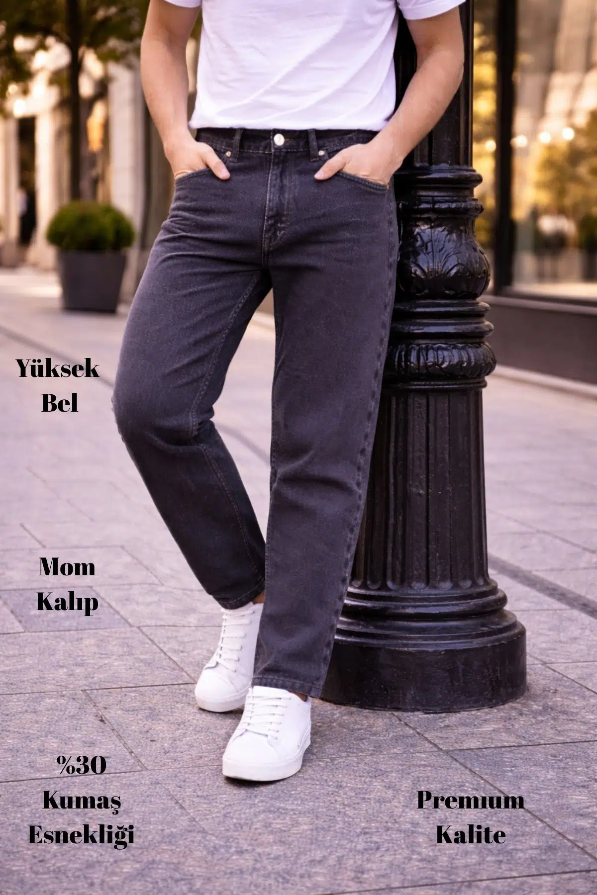 Dar Paça Erkek Yüksek Bel Kot Pantolon - Salaş Mom Jean C333 - Antrasit-333