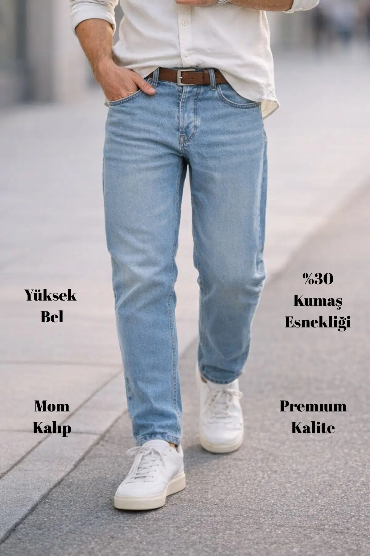 Dar Paça Erkek Yüksek Bel Kot Pantolon - Salaş Mom Jean C333 - Açık Mavi-333