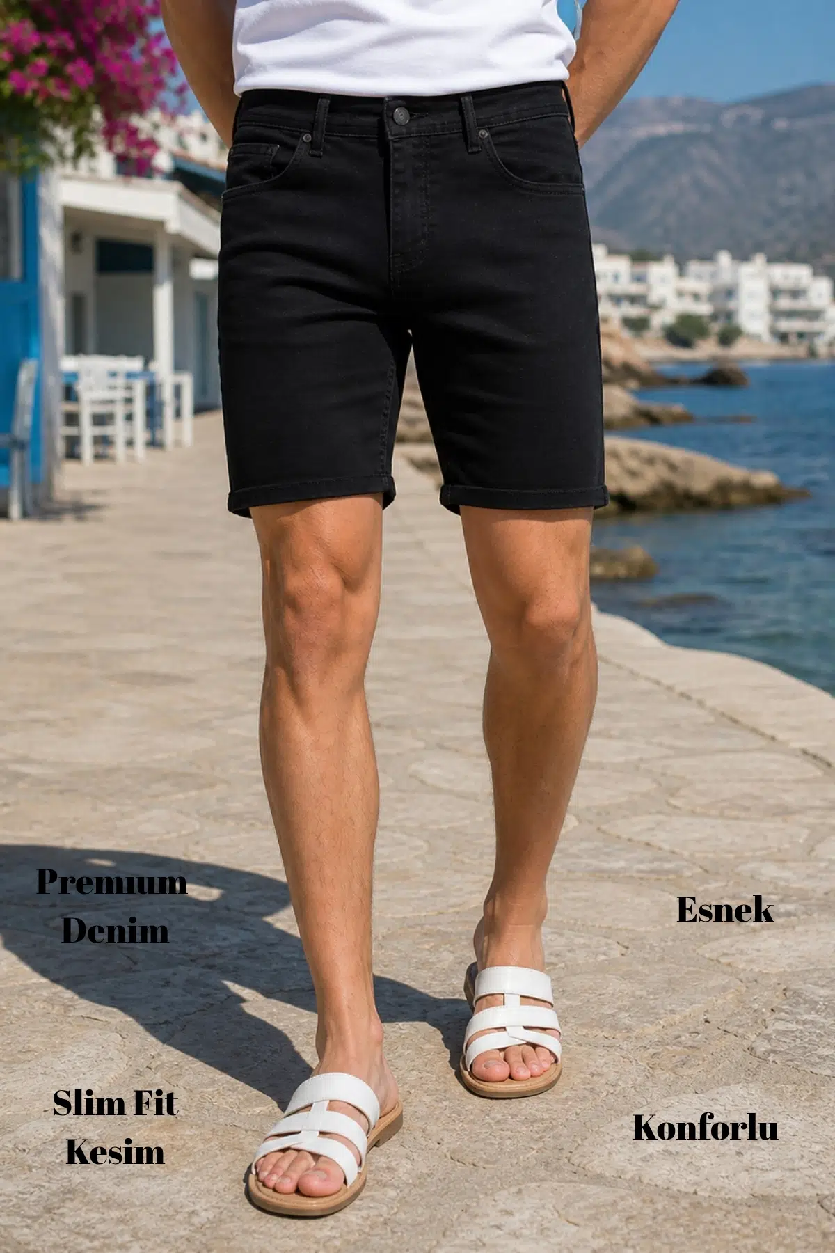  Erkek Slim Fit Jean Şort Likralı Dar Kesim Kot Şort C342 - Küba Siyah-342