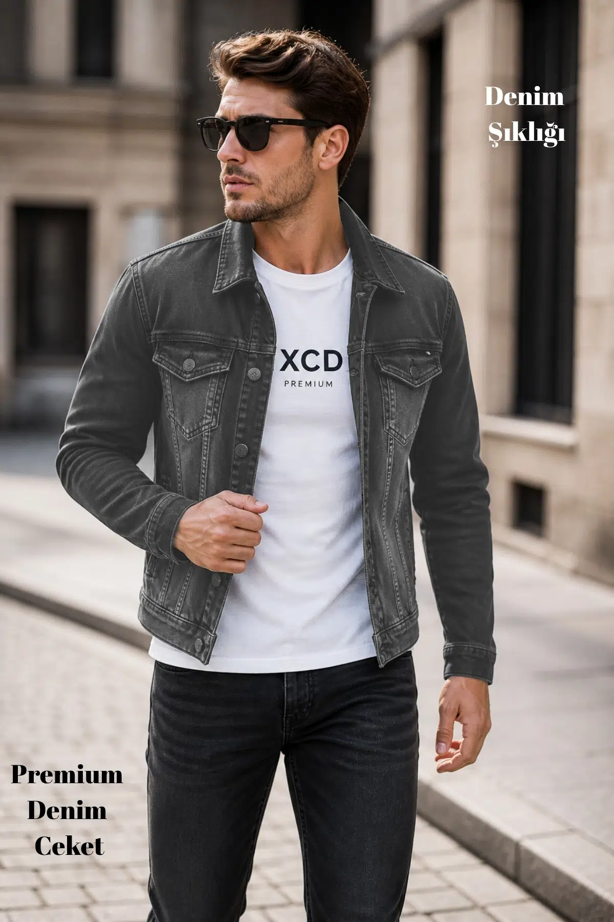 Erkek Slim Fit Kot Mont C307 - Gri-307