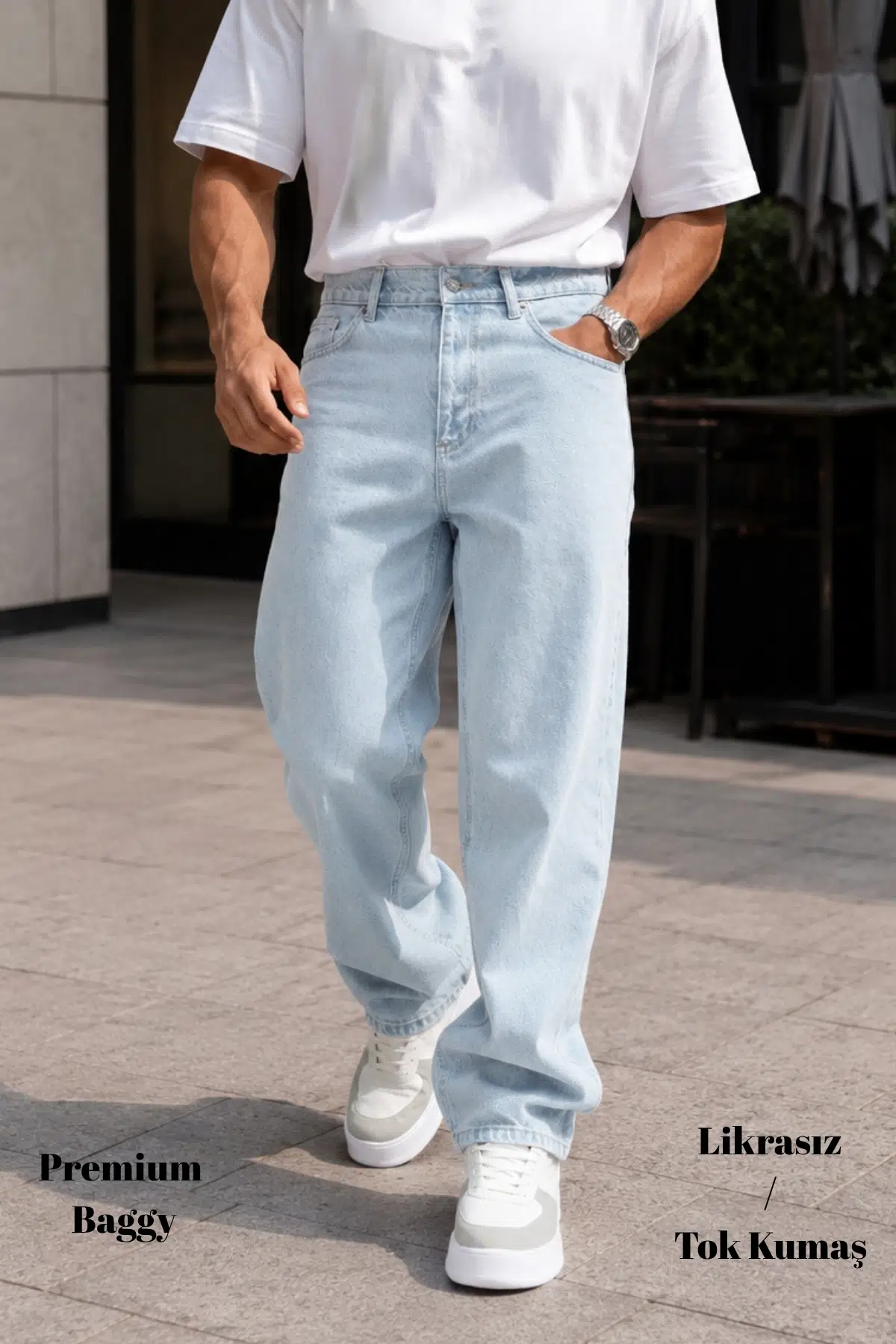  Erkek Yüksek Kalite Baggy Fit Jean Yüksek Bel Bol Kesim Kot Pantolon C352 - Kar Yıkama