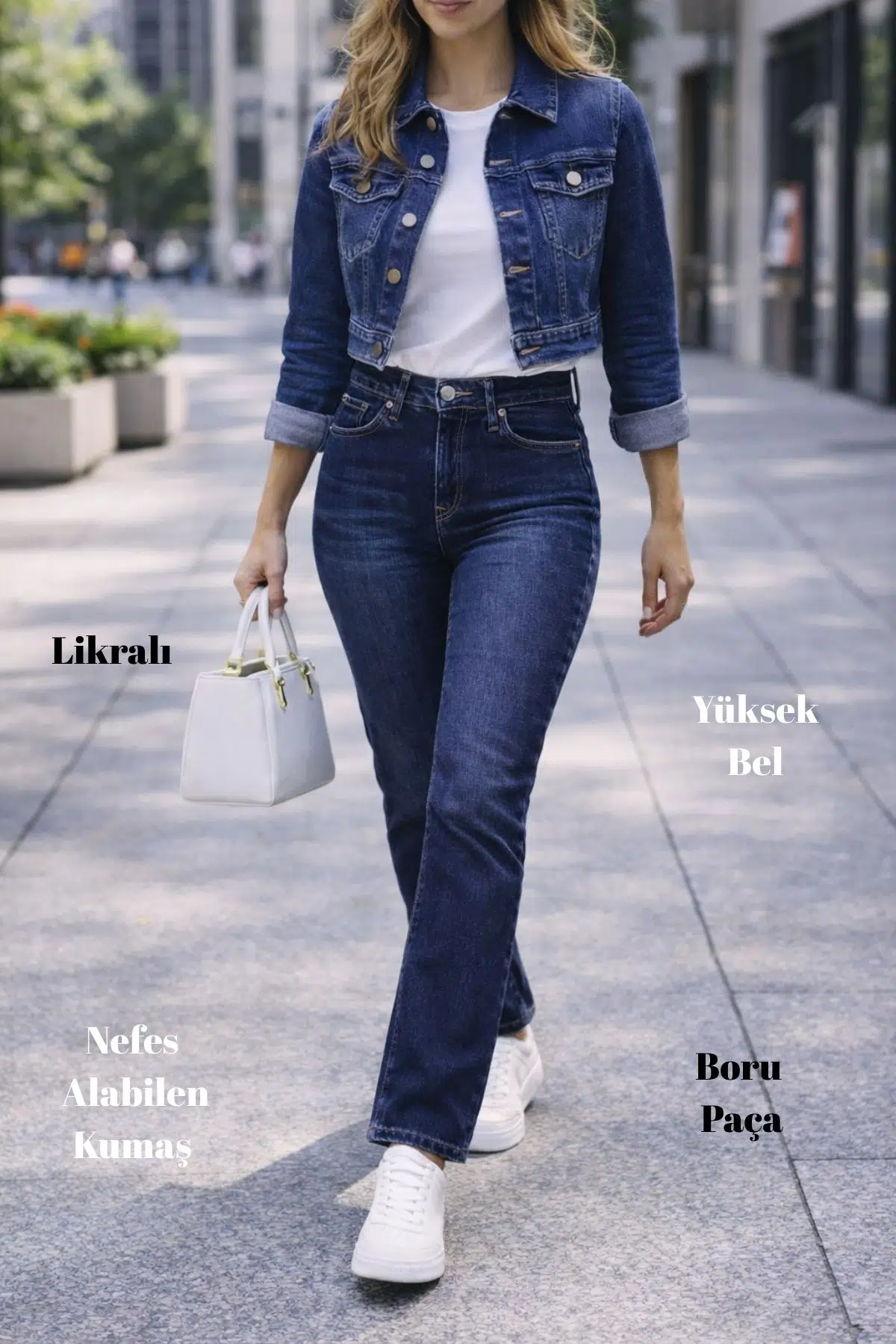 Kadın Boru Paça Yüksek Bel Regular Fit Likralı Pantolon - Ham Mavi