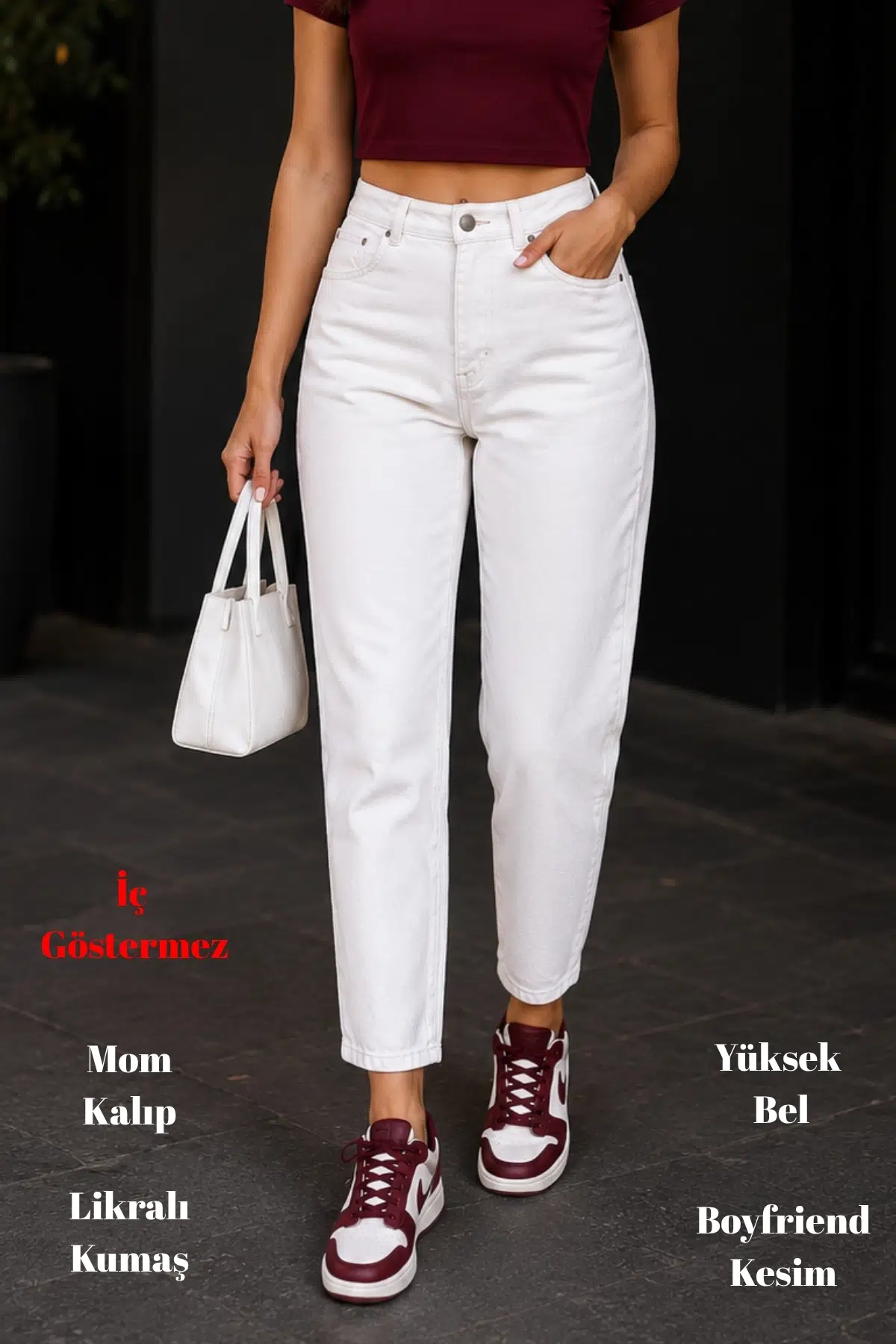 Kadın Yüksek Bel Soho Boyfriend Jean C599 - Beyaz-300