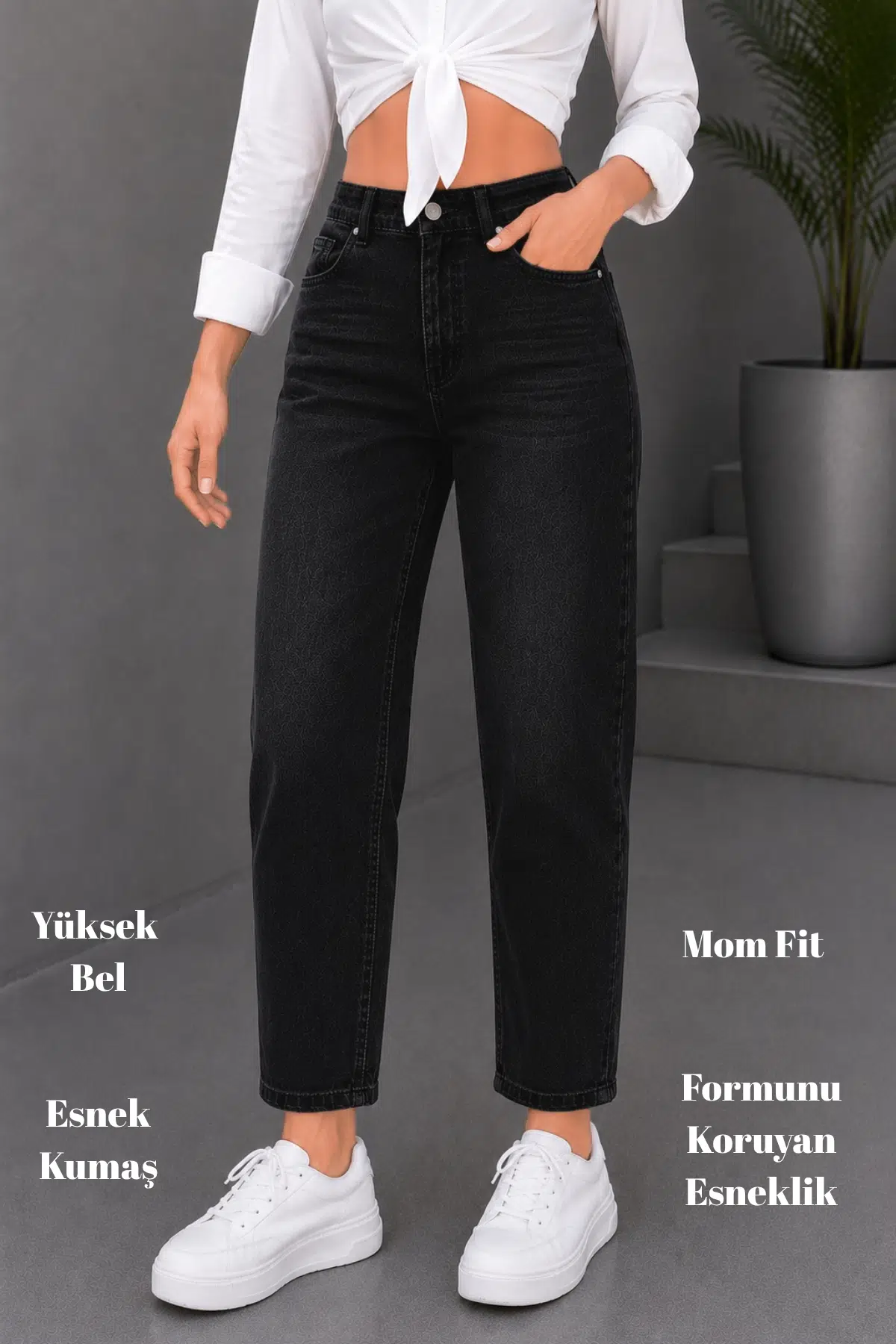 Kadın Yüksek Bel Soho Boyfriend Jean C599 - Siyah-599
