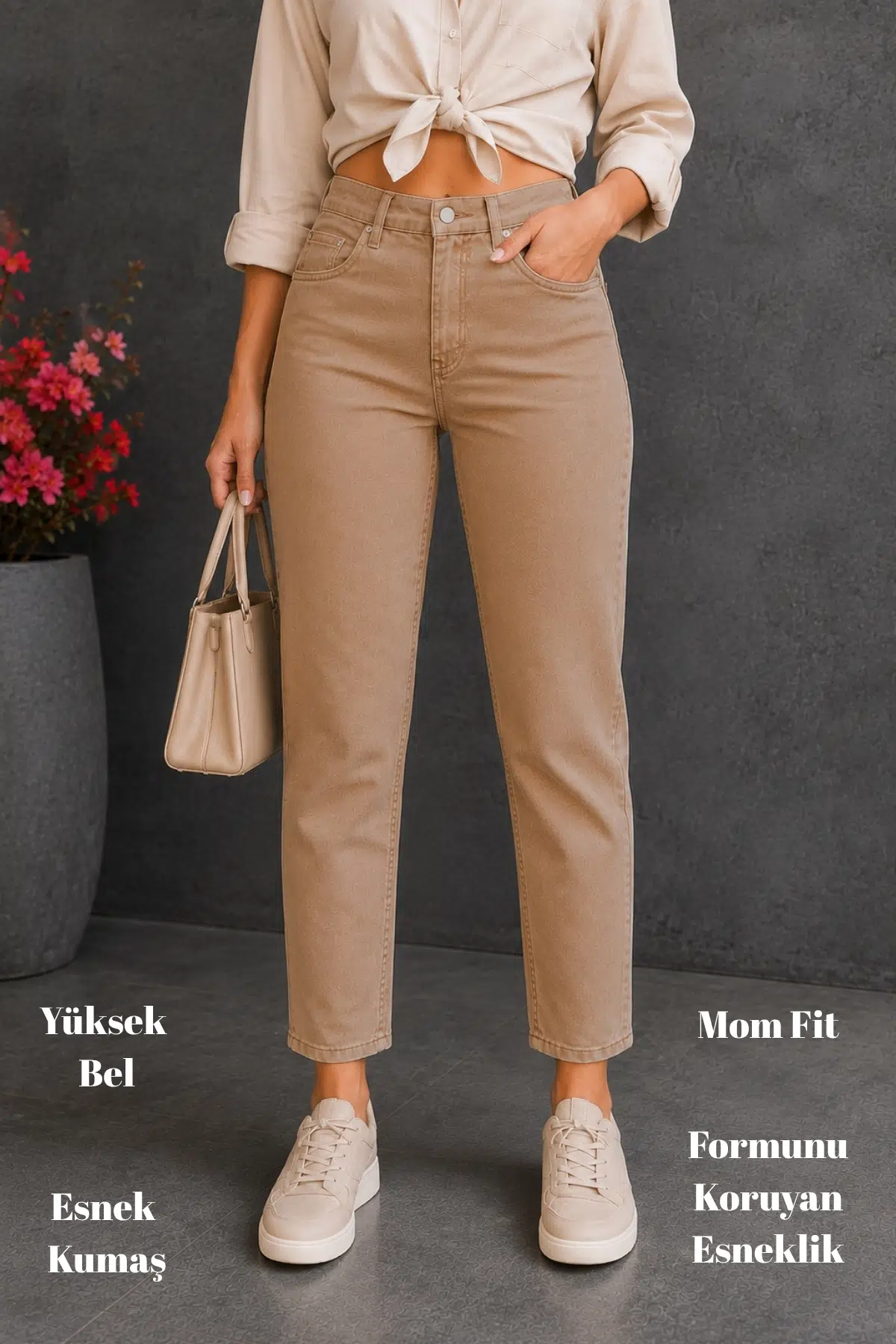 Kadın Yüksek Bel Soho Boyfriend Jean C599 - Camel
