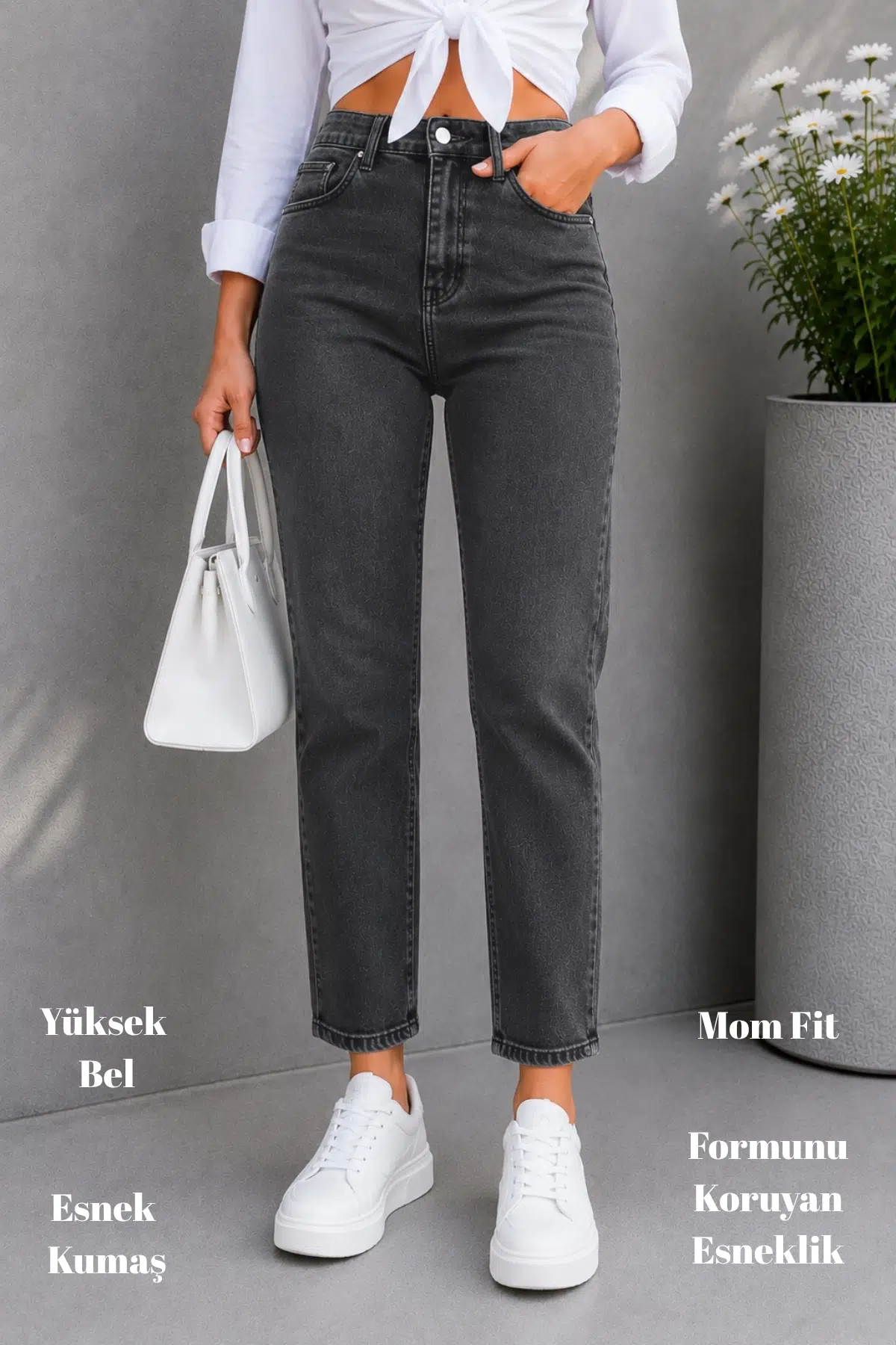 Kadın Yüksek Bel Soho Boyfriend Jean C599 - Açık Gri-599