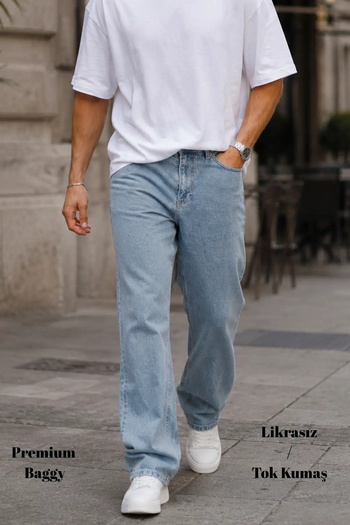  Erkek Yüksek Kalite Baggy Fit Jean Yüksek Bel Bol Kesim Kot Pantolon C352 - Açık Mavi